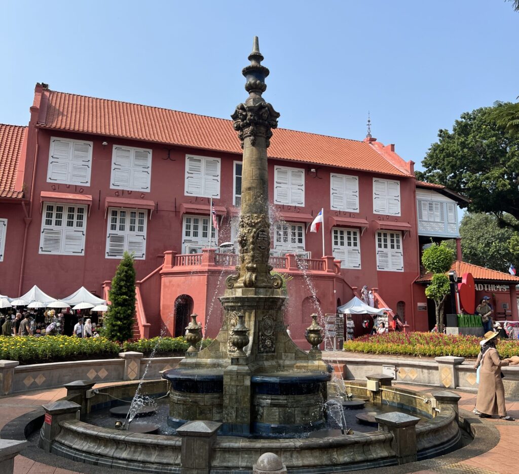 Dutch Square, an iconic landmark with its vibrant red buildings, including the Stadthuys .